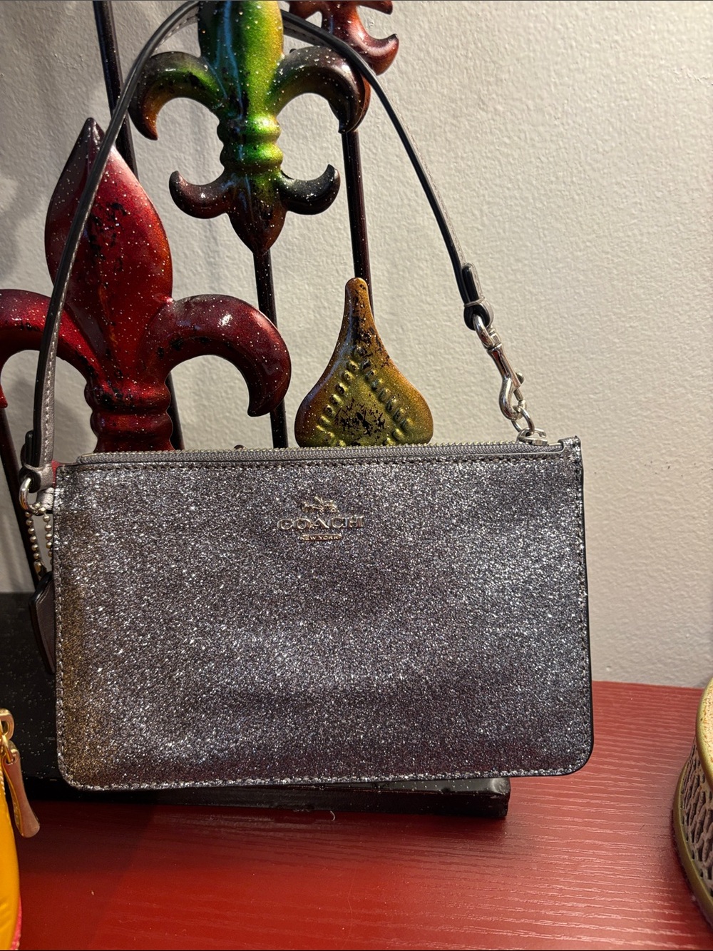 Coach Glitter Silver Wristlet Crossbody